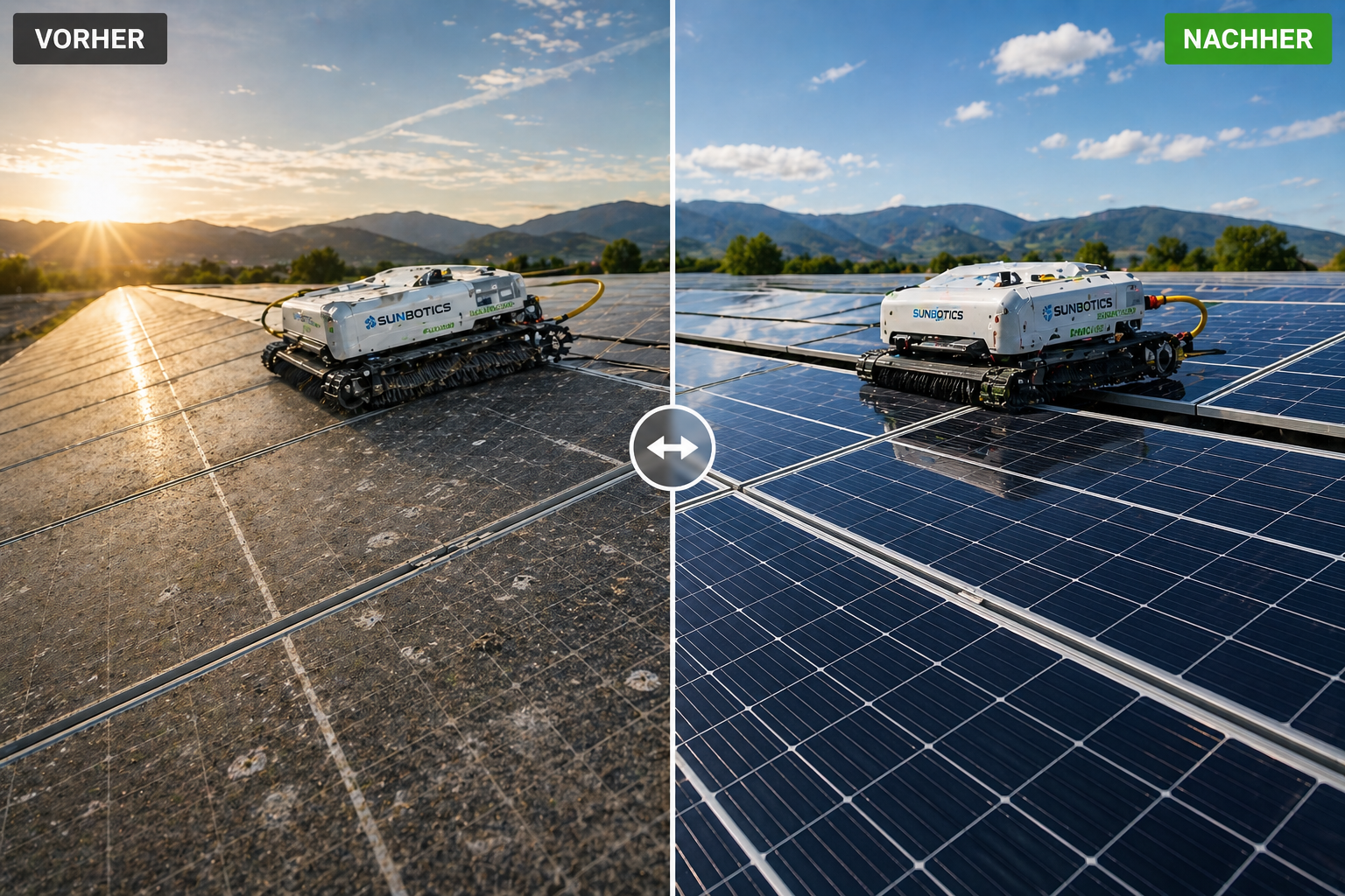 Verschmutzte PV-Anlage vor der Reinigung